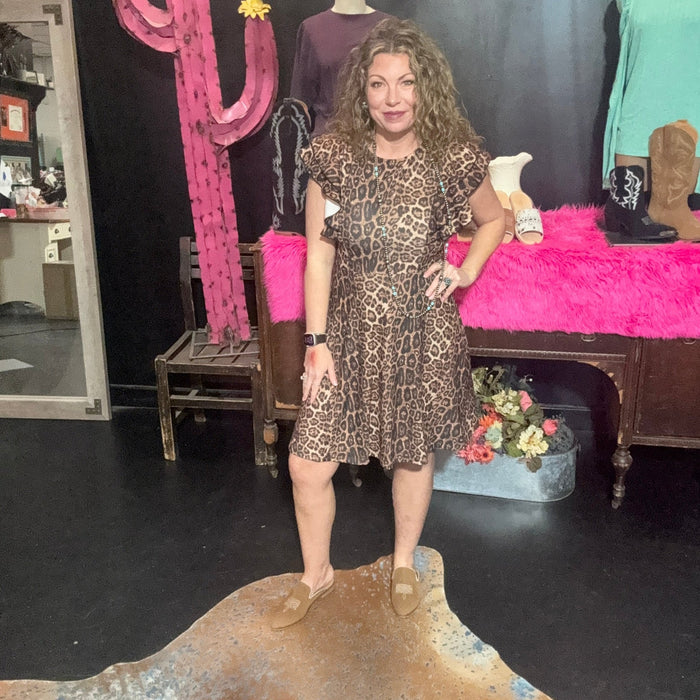 Hear Me Roar Animal Print Short Ruffle Sleeve Dress - Country Lace Boutique