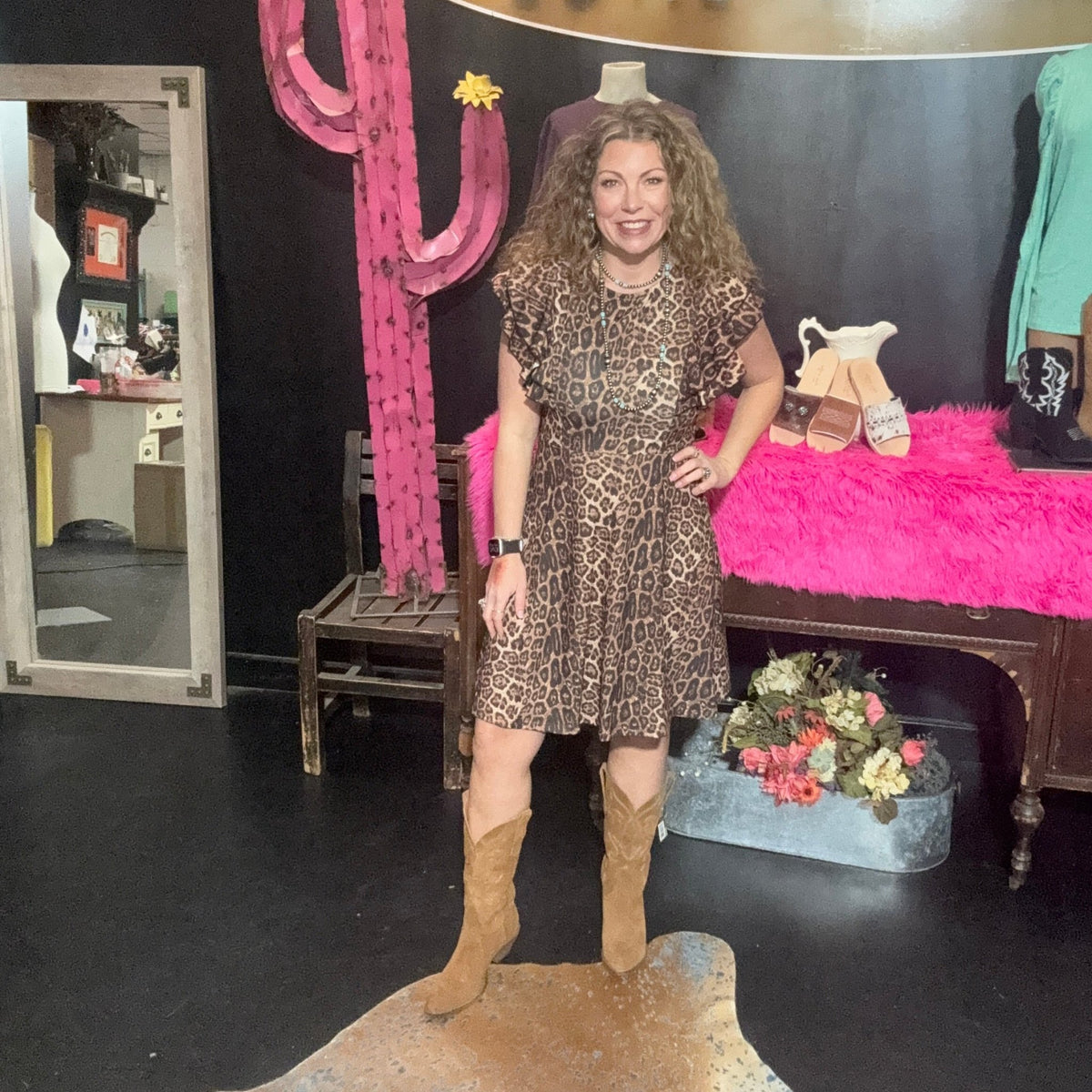 Hear Me Roar Animal Print Short Ruffle Sleeve Dress - Country Lace Boutique
