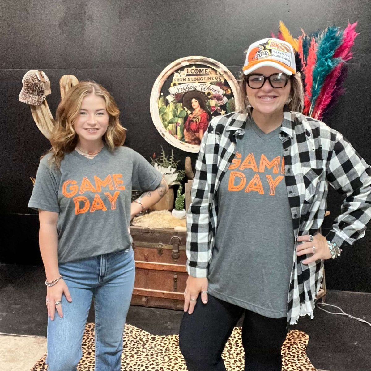 Heather Charcoal Grey Game Day with Orange V - Neck T-shirt - Country Lace Boutique