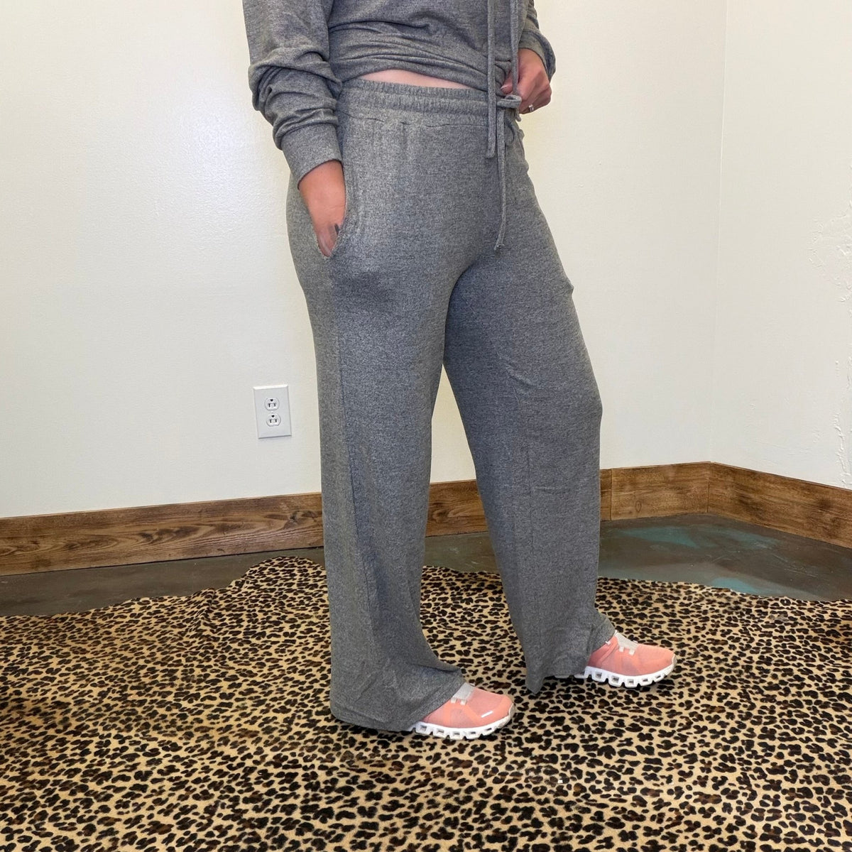 Heather Grey Super Soft Joggers Straight Leg w/ Draw String - Country Lace Boutique