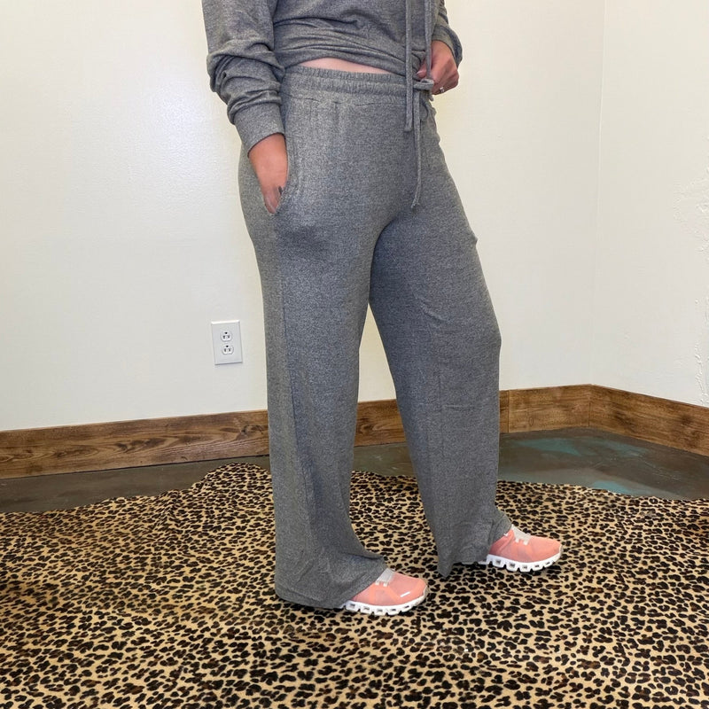 Heather Grey Super Soft Joggers Straight Leg w/ Draw String - Country Lace Boutique