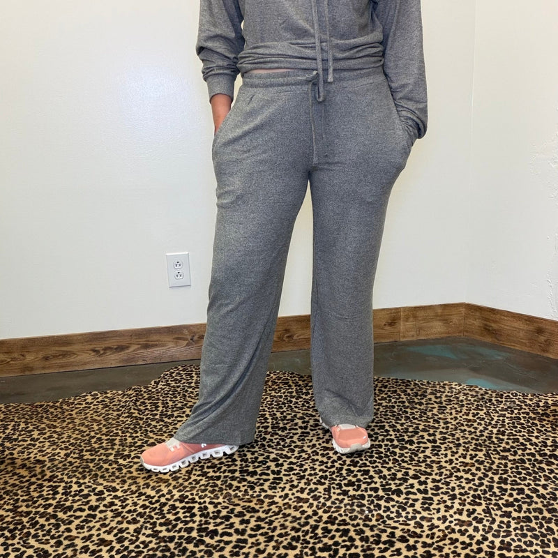 Heather Grey Super Soft Joggers Straight Leg w/ Draw String - Country Lace Boutique