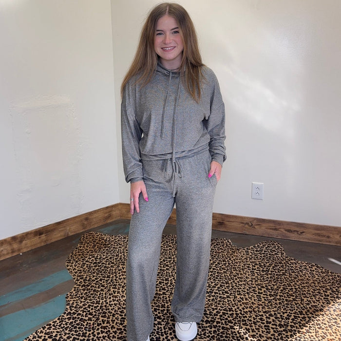 Heather Grey Super Soft Joggers Straight Leg w/ Draw String - Country Lace Boutique