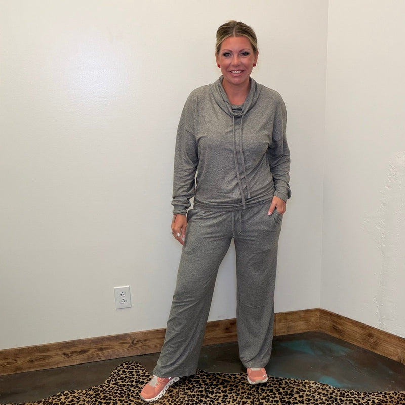 Heather Grey Super Soft Joggers Straight Leg w/ Draw String - Country Lace Boutique