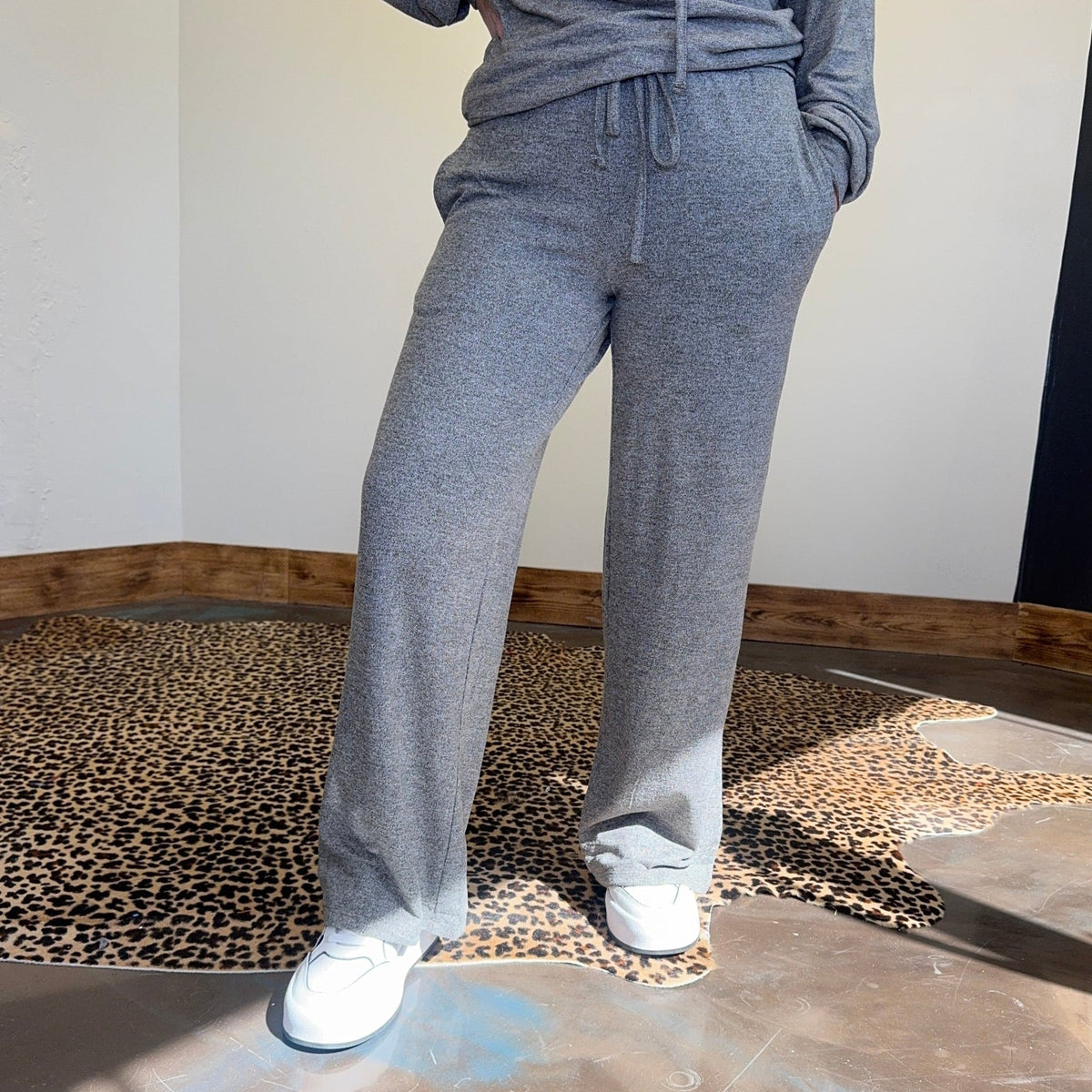 Heather Grey Super Soft Joggers Straight Leg w/ Draw String - Country Lace Boutique