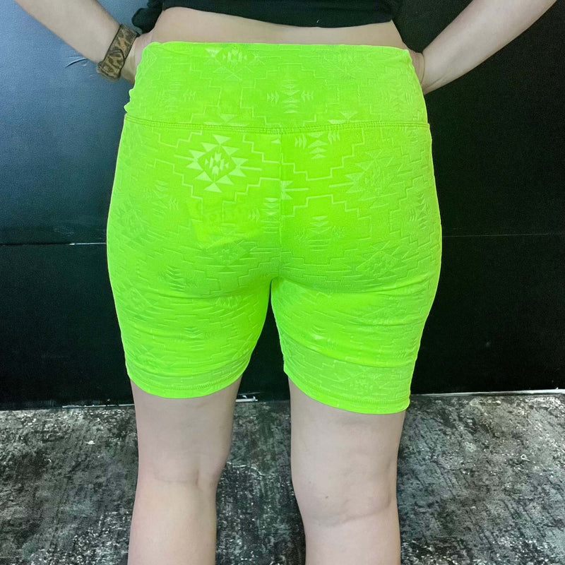 Highlighter Neon Biker Aztec Athletic Shorts - Country Lace Boutique