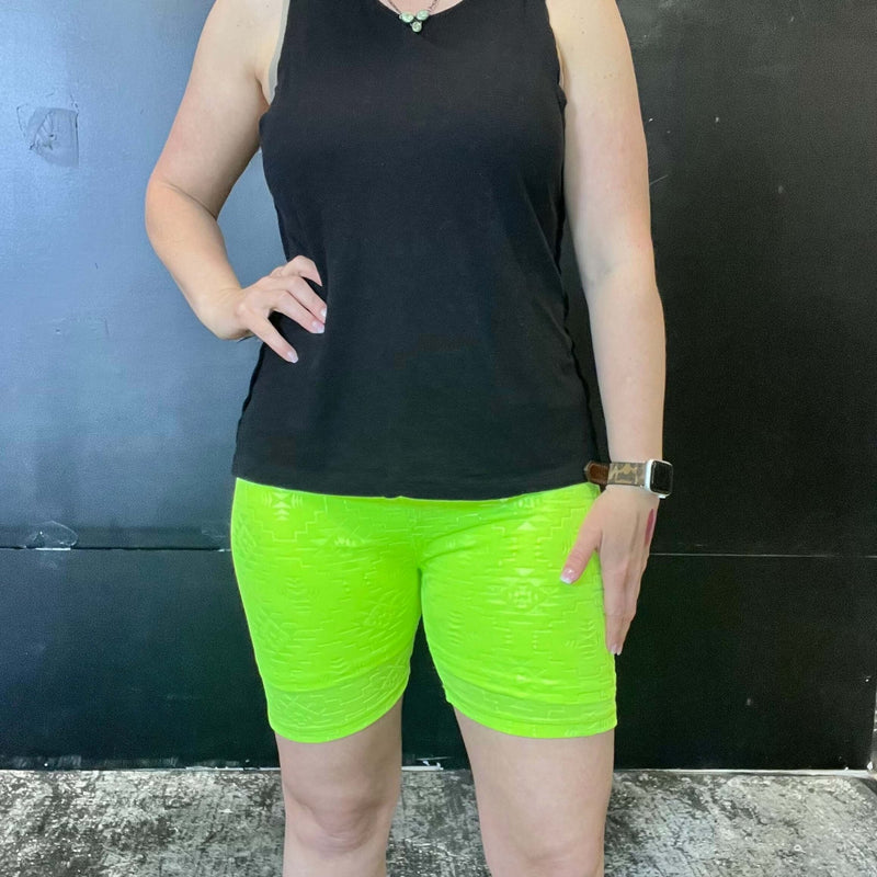 Highlighter Neon Biker Aztec Athletic Shorts - Country Lace Boutique