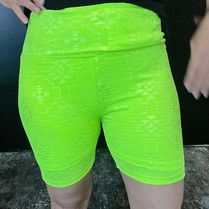 Highlighter Neon Biker Aztec Athletic Shorts - Country Lace Boutique