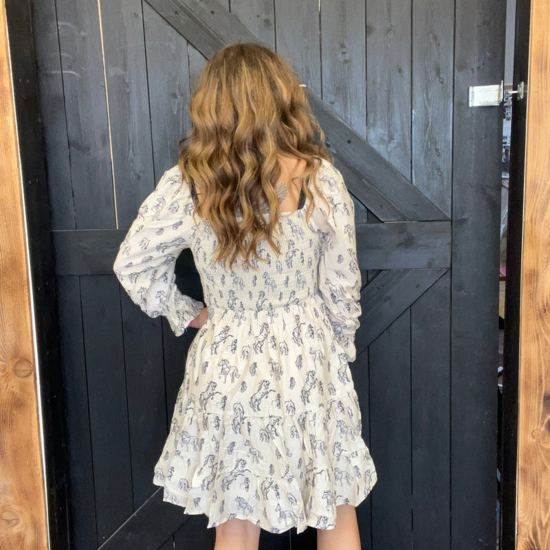 Horse Print Puff Sleeve Dress - Country Lace Boutique
