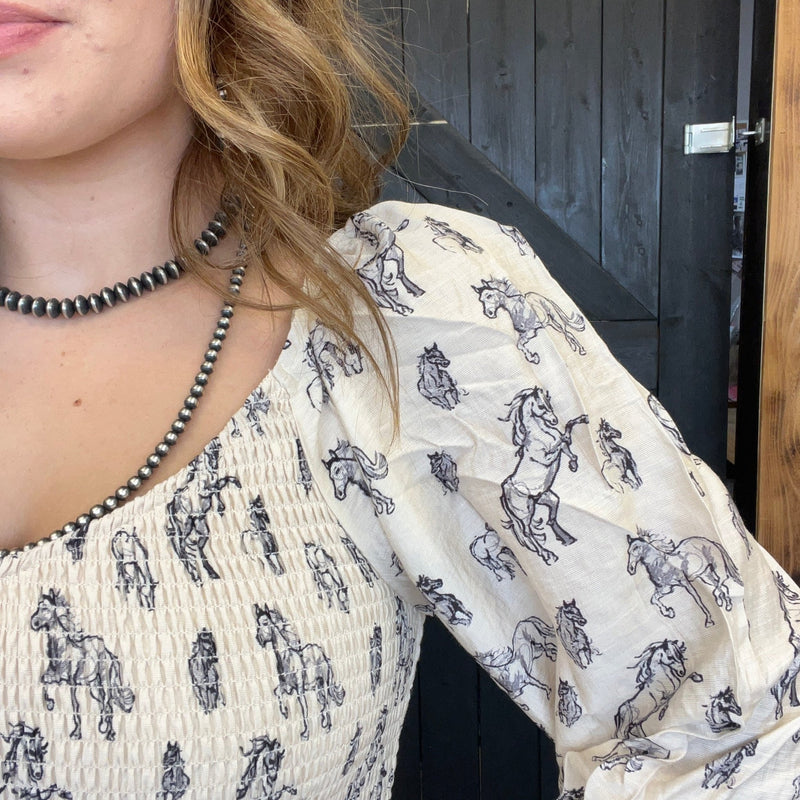 Horse Print Puff Sleeve Dress - Country Lace Boutique