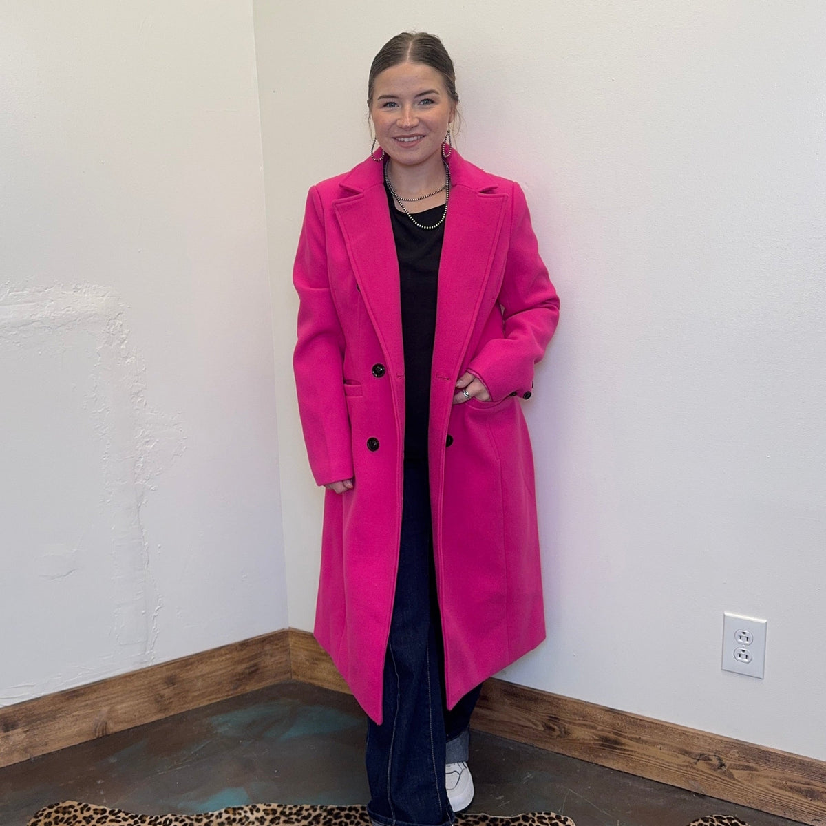 Hot Pink Fancy Long Jacket size medium - Country Lace Boutique