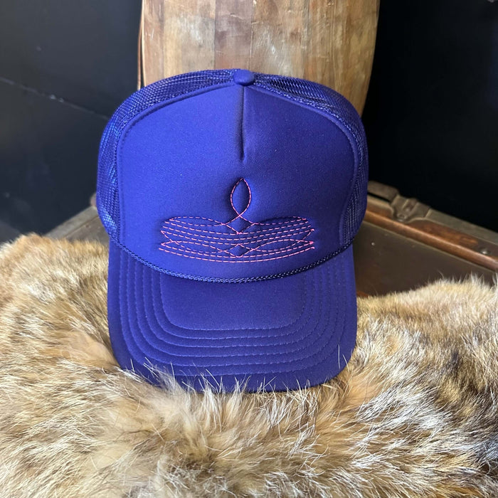 Hot Pink on Purple Boot Stitch Trucker Hat - Country Lace Boutique