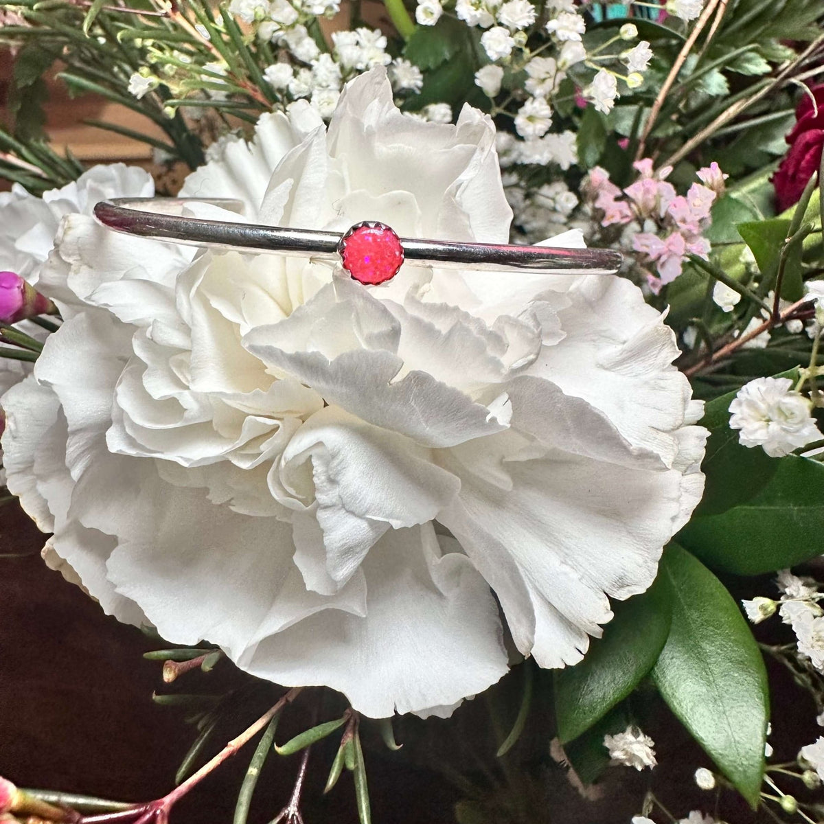 Hot Pink Opal Cuff Sterling Silver Bracelet - Country Lace Boutique