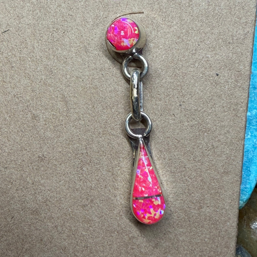 Hot Pink Opal Dangle Inlay Post Sterling Silver Earring - Country Lace Boutique