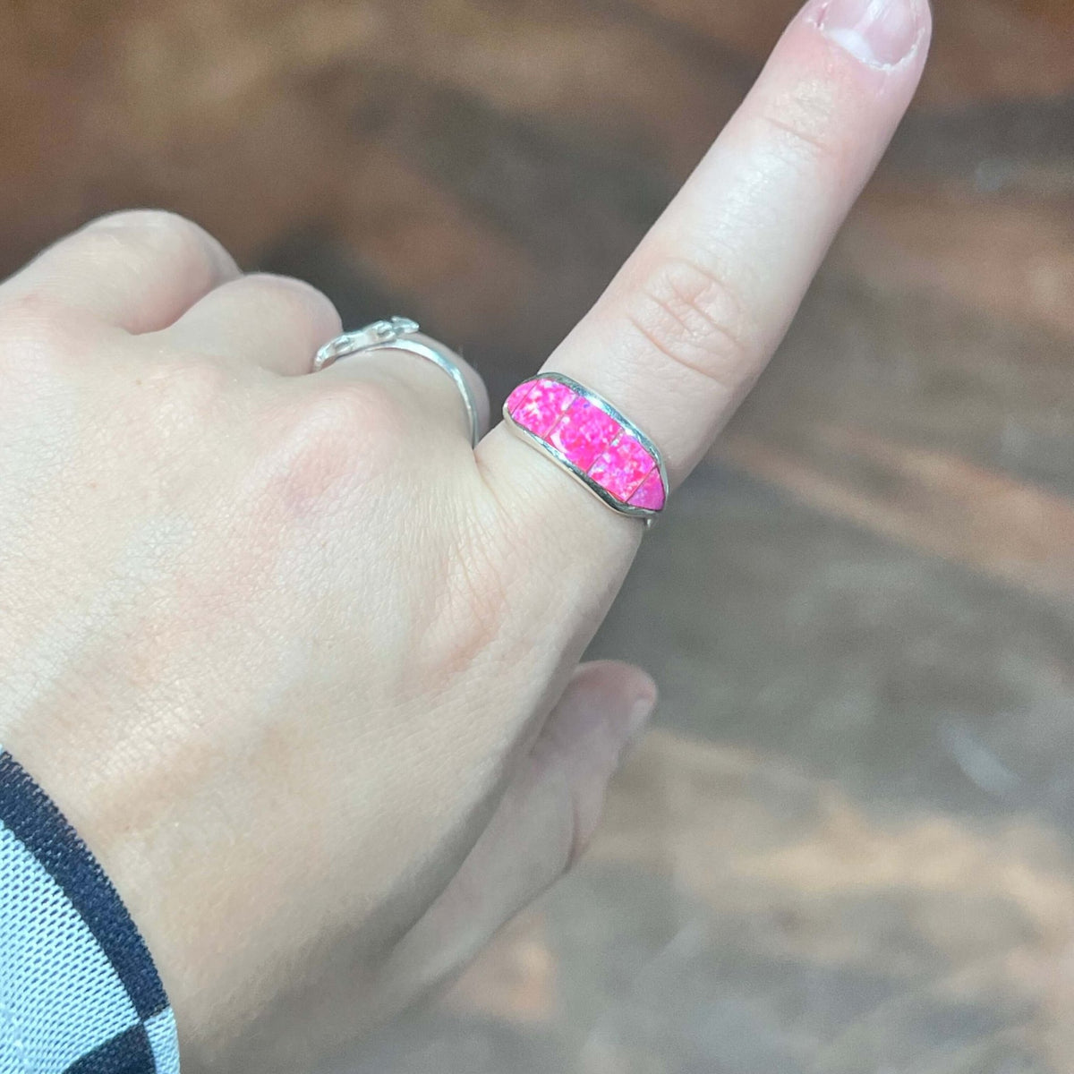 Hot Pink Opal Inlay Sterling Silver Ring / size 10 - Country Lace Boutique
