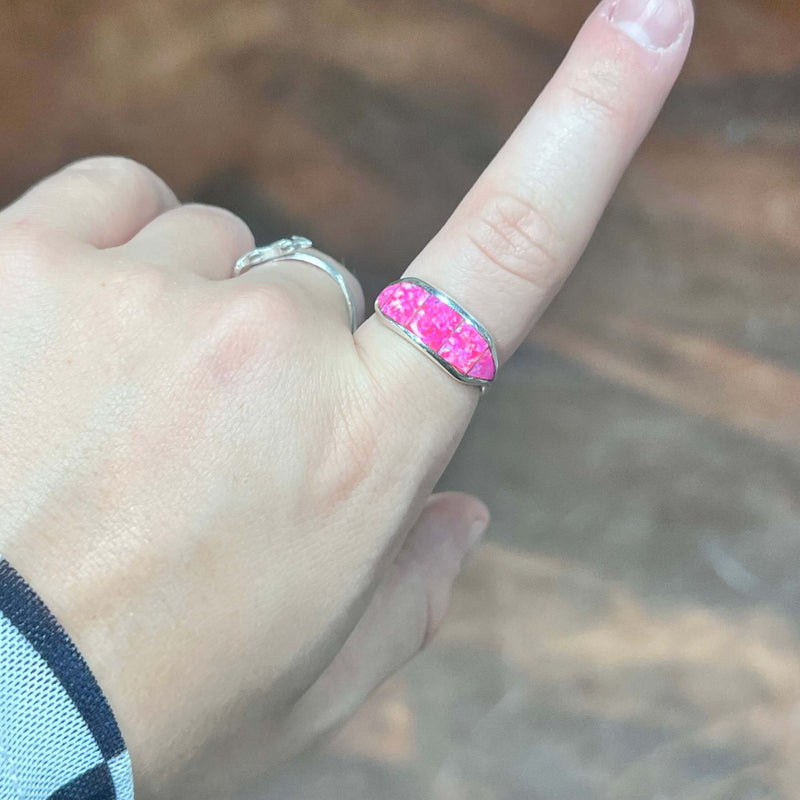 Hot Pink Opal Inlay Sterling Silver Ring / size 10 - Country Lace Boutique
