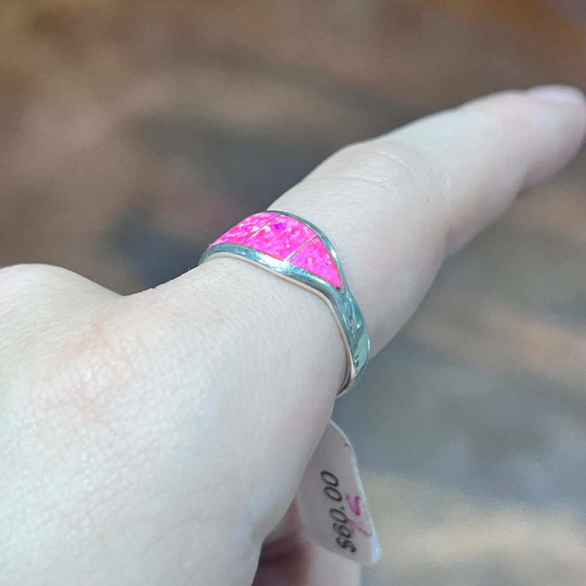 Hot Pink Opal Inlay Sterling Silver Ring / size 10 - Country Lace Boutique