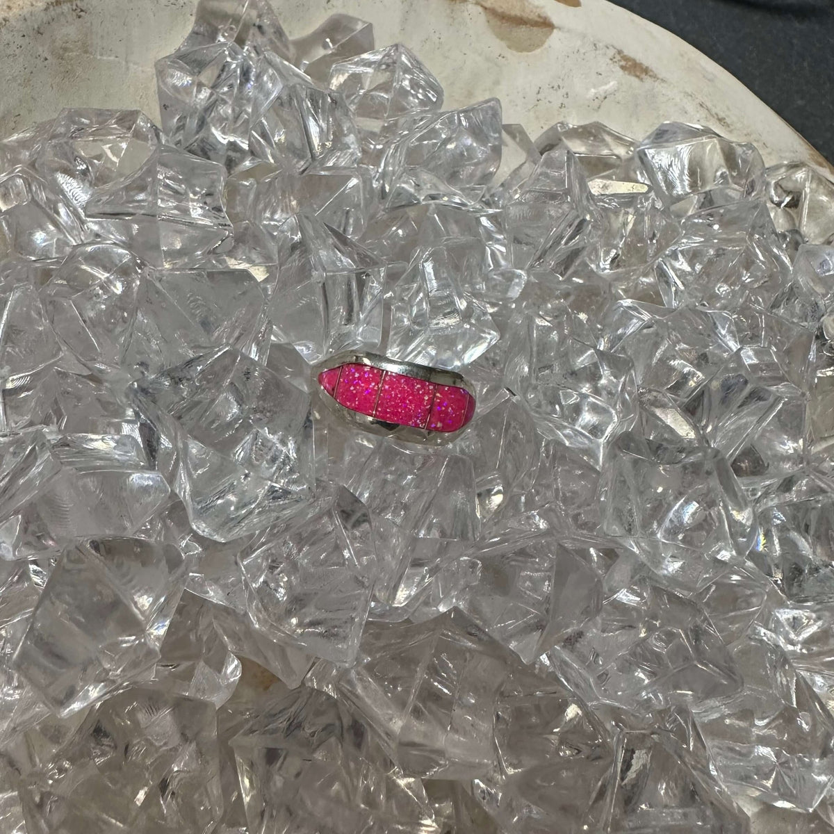 Hot Pink Opal Inlay Sterling Silver Ring / size 10 - Country Lace Boutique