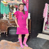 Hot Pink Ruffle Shoulder Short Dress size large - Country Lace Boutique