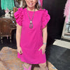Hot Pink Ruffle Shoulder Short Dress size large - Country Lace Boutique