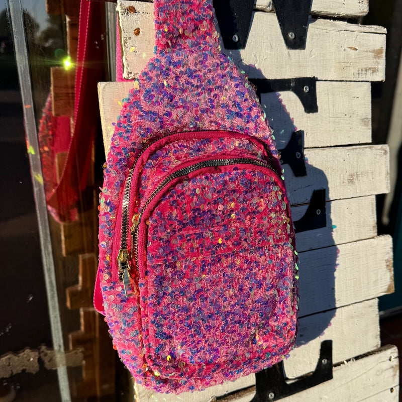 Hot Pink Sequin Cross Body Sling Purse - Country Lace Boutique