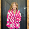 Hot Pink & White Checker Sweater Cardigan - Country Lace Boutique