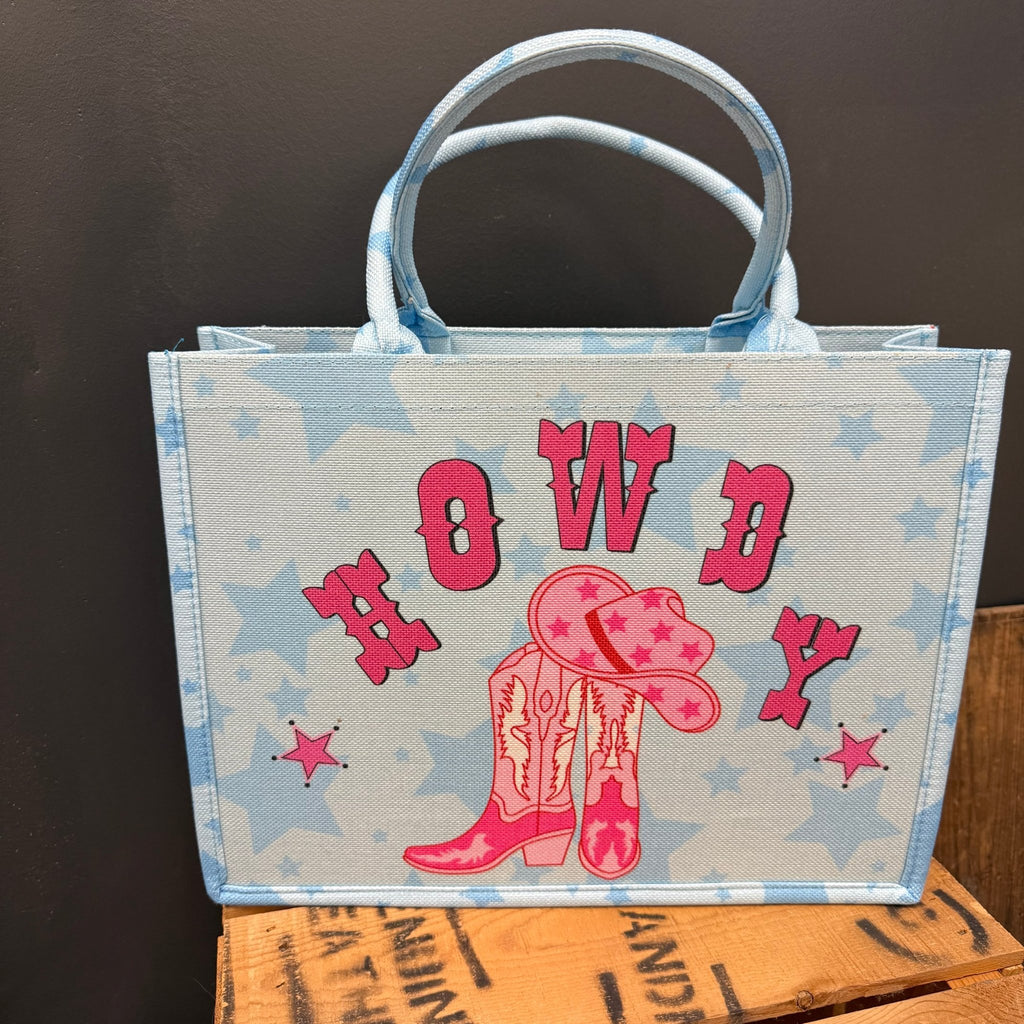 Howdy Blue & Pink Tote Bag - Country Lace Boutique