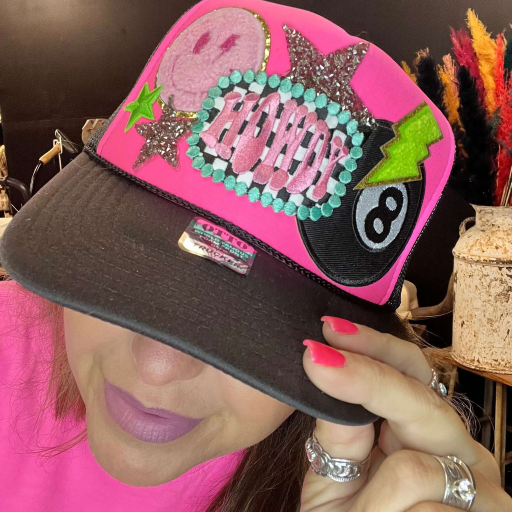 howdy pink and black trucker hat