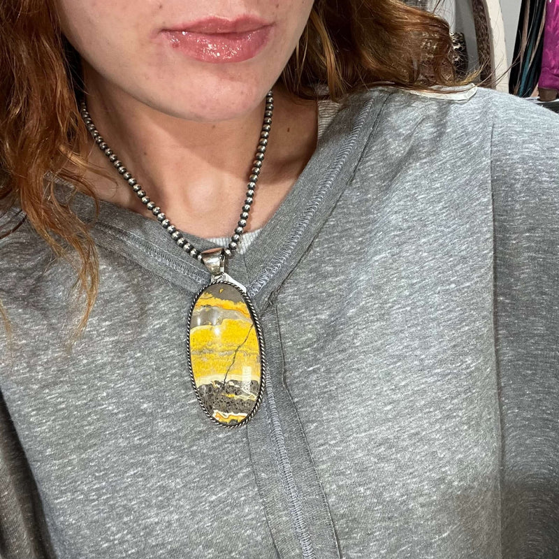 Huge Bumble Bee Oval with Rope Detail Sterling Silver Pendant for Necklace - Country Lace Boutique