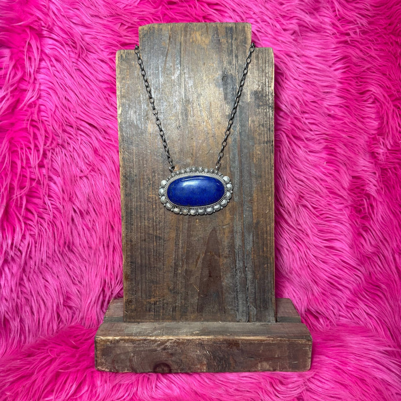 Huge Lapis Starburst Chain Sterling Silver Necklace - Country Lace Boutique