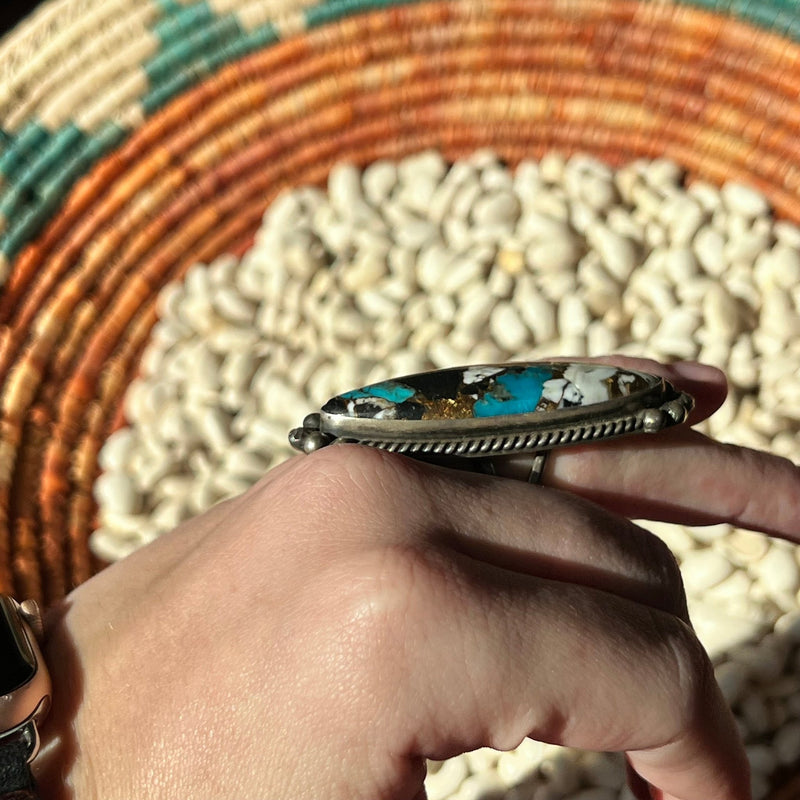 Huge Oval Turquoise with Detail Sterling Silver Ring size 6.5 - Country Lace Boutique