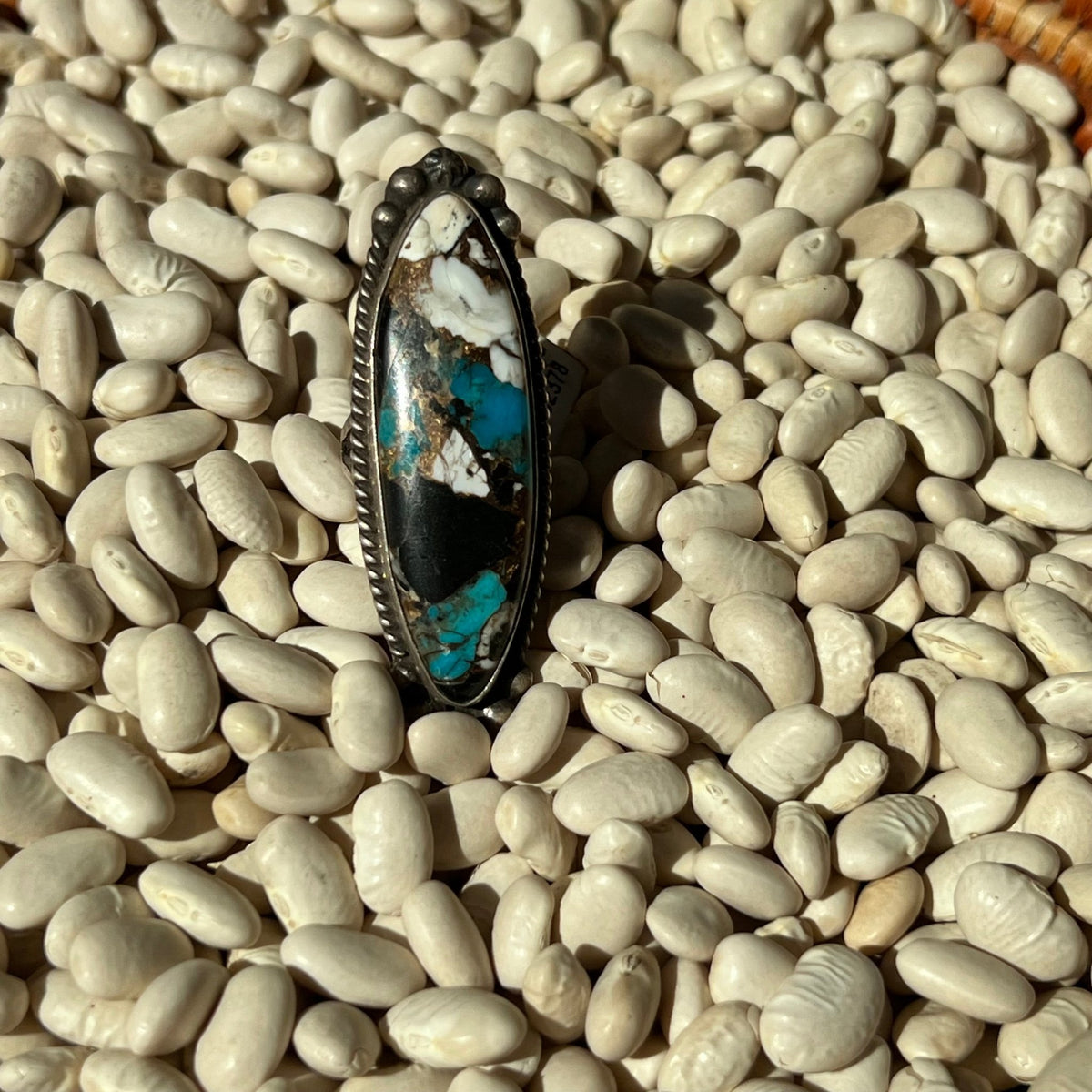 Huge Oval Turquoise with Detail Sterling Silver Ring size 6.5 - Country Lace Boutique