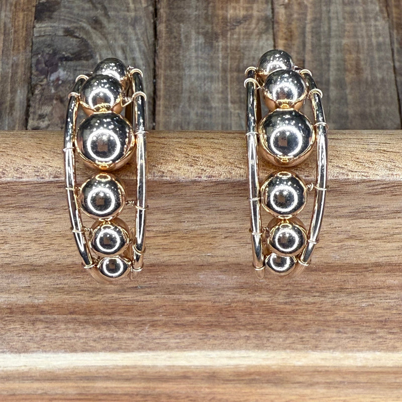 Huge Patterned Ball Gold Post Hoop Fashion Earrings - Country Lace Boutique