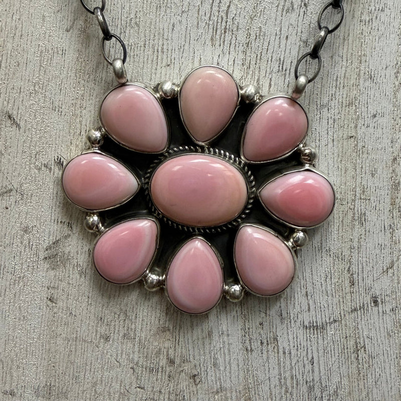 Huge Pink Conch Cluster Sterling Silver Necklace - Country Lace Boutique