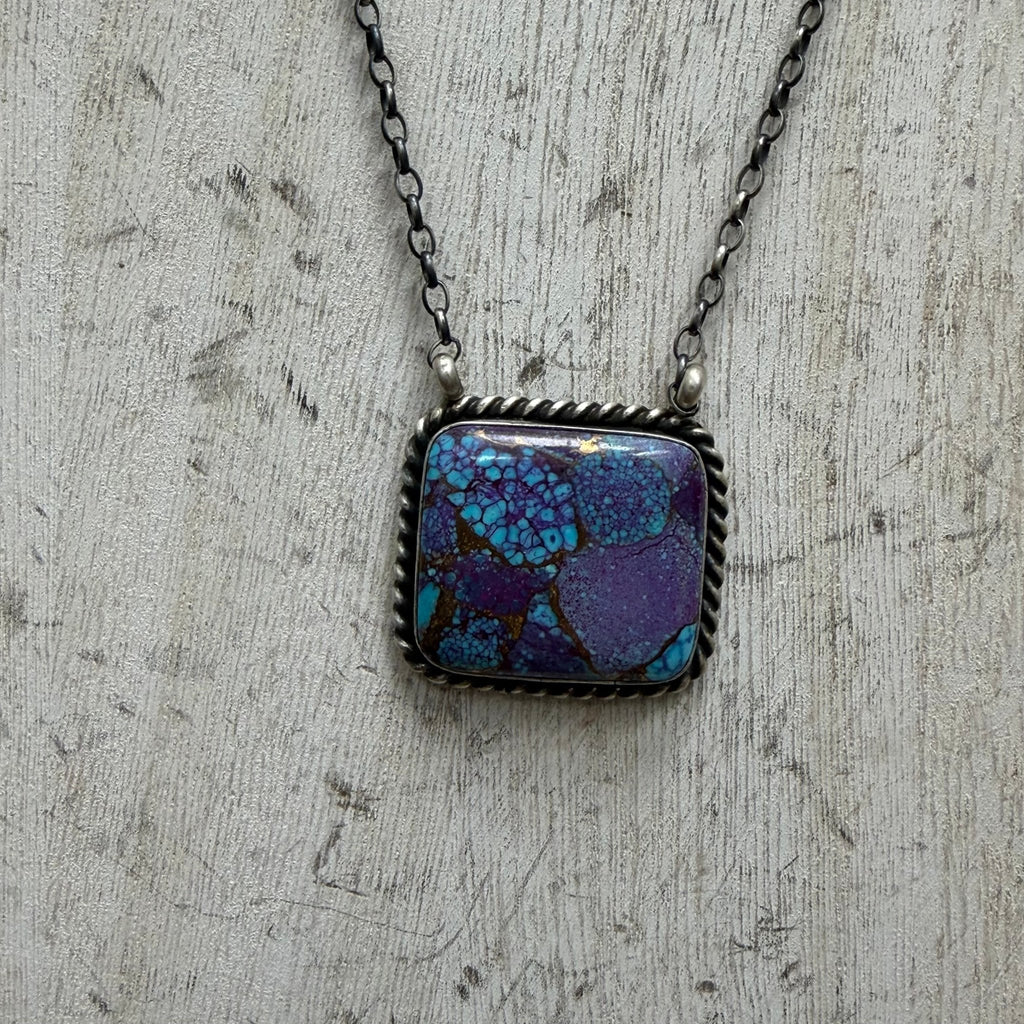 Huge Square Purple Mohave Sterling Silver Necklace - Country Lace Boutique