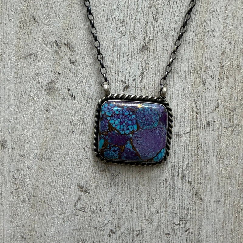 Huge Square Purple Mohave Sterling Silver Necklace - Country Lace Boutique
