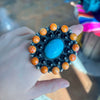 Huge Statement Orange Spiny Black Onyx & Turquoise Adjustable Genuine Ring - Country Lace Boutique