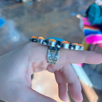 Huge Statement Orange Spiny Black Onyx & Turquoise Adjustable Genuine Ring - Country Lace Boutique