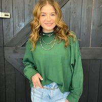 Hunter Green Super Soft Inside Out Crop Long Sleeve Sweater - Country Lace Boutique