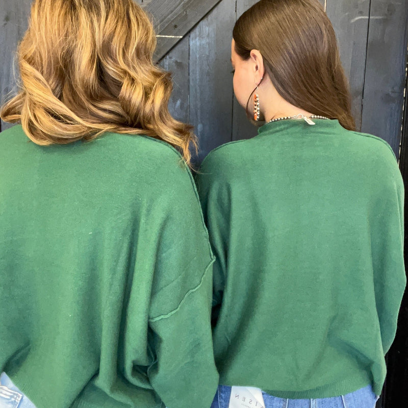 Hunter Green Super Soft Inside Out Crop Long Sleeve Sweater - Country Lace Boutique