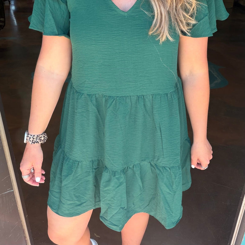 Hunter Green V Neck Ruffle Short Dress – Country Lace Boutique