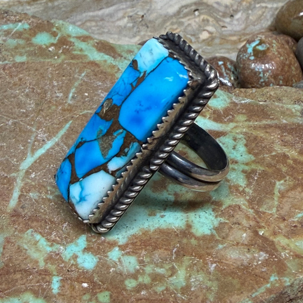Ice Blue Dahlia Bar Adjustable Sterling Silver Ring - Country Lace Boutique