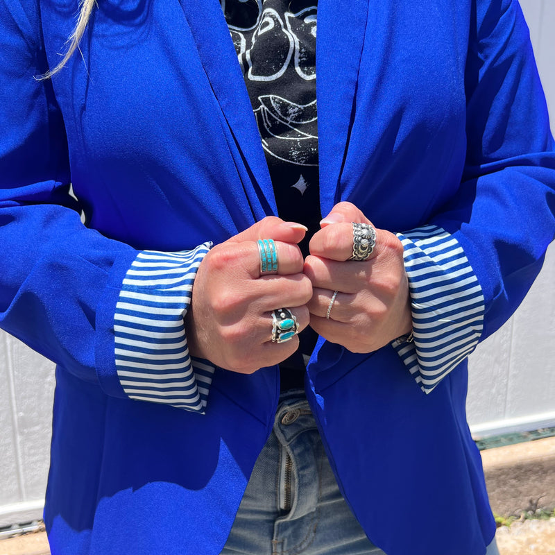 Royal Blue Blazer w/ Striped Cuff