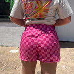 Pink Checkered Slimming Top Athletic Shorts