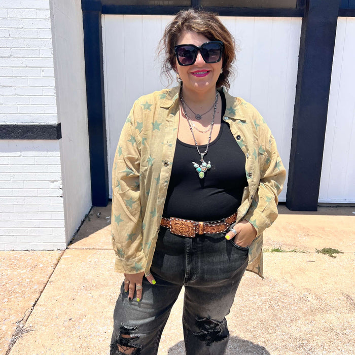 Star Button Down Top / Large/XL