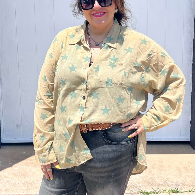Star Button Down Top / Large/XL