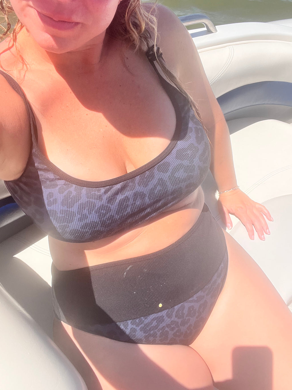 Dark Grey Leopard High Waisted Swimsuit