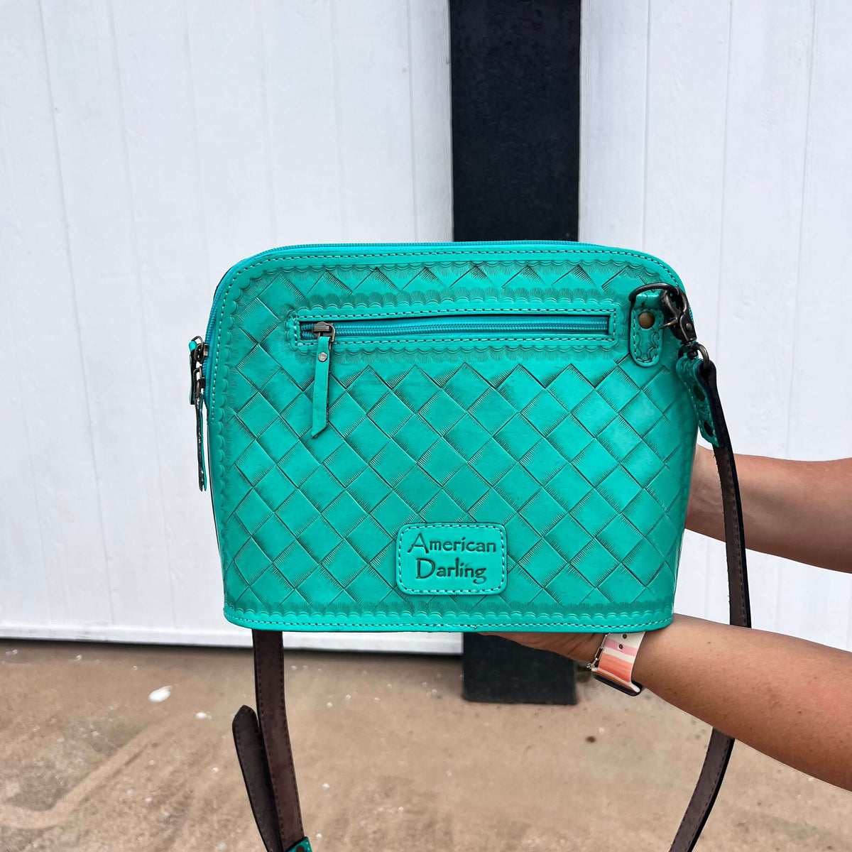 Turquoise Tooled Top Zip Purse