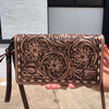 Tooled Handle Leather Double Zip Wallet Purse