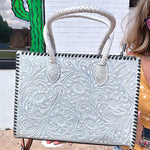 Silver Rectangle Tote Tooled Purse